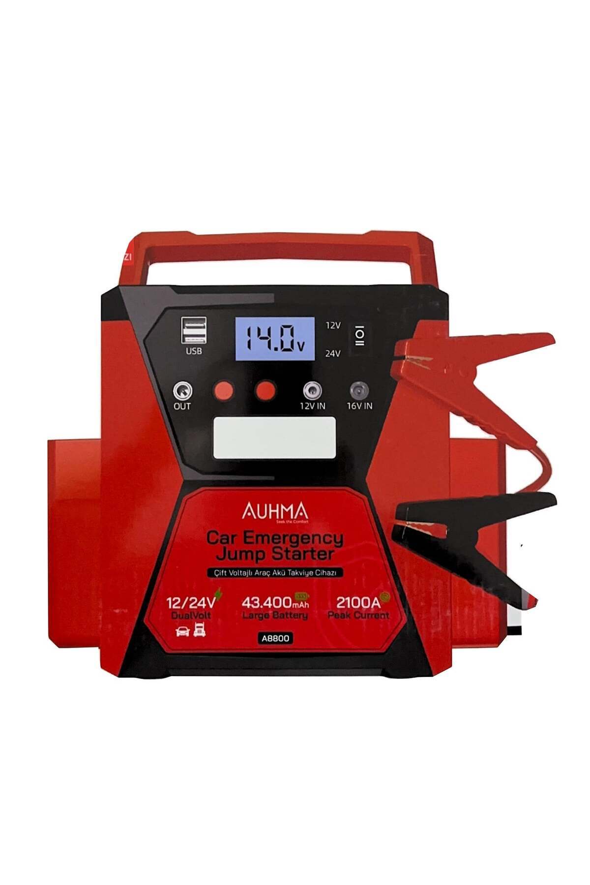 auhma A8800/ Araba Kamyonet Akü Takviye Cihazı | 12/24 Volt Çift Voltajlı 43.400 Mah Powerbank