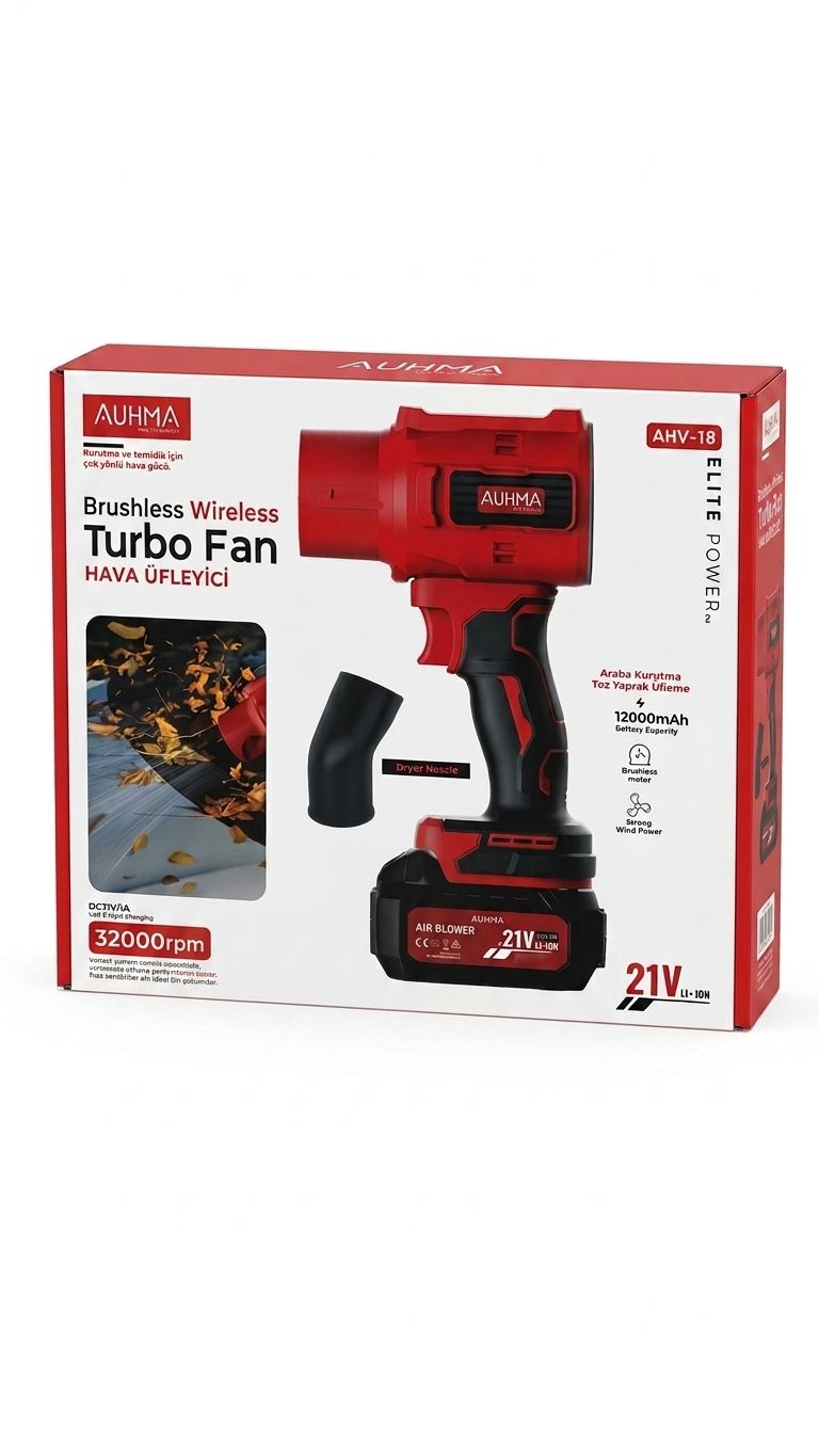 AUHMA Şarjlı Turbo Fan Hava Üfleyici - Güçlü Kurutma ve Toz Temizleme Makinesi (32000 RPM)
