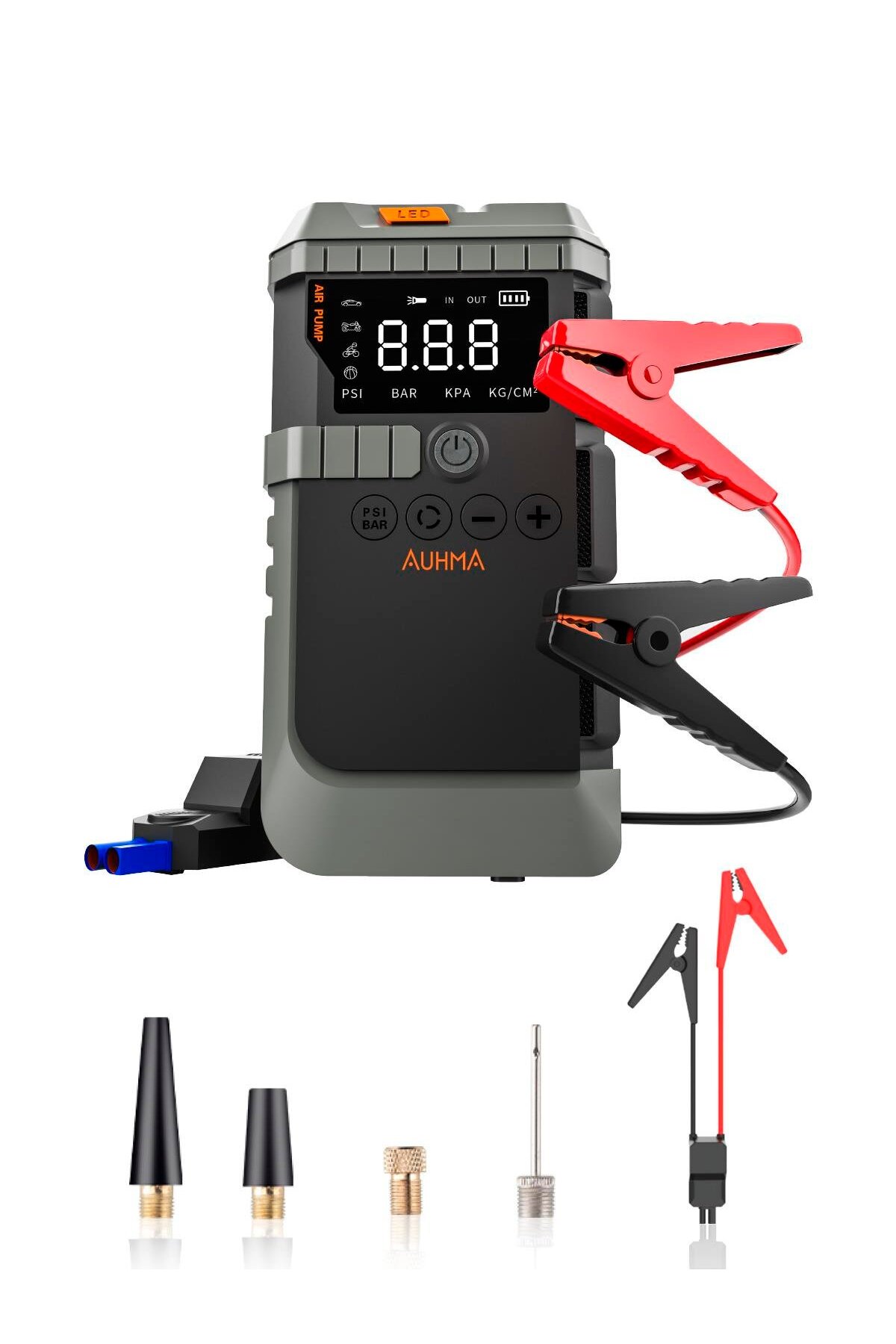 AUHMA Akü Takviye Cihazı & Kompresörlü Hava Pompası - 12000mAh Powerbank - 150 PSI - LCD Ekranlı