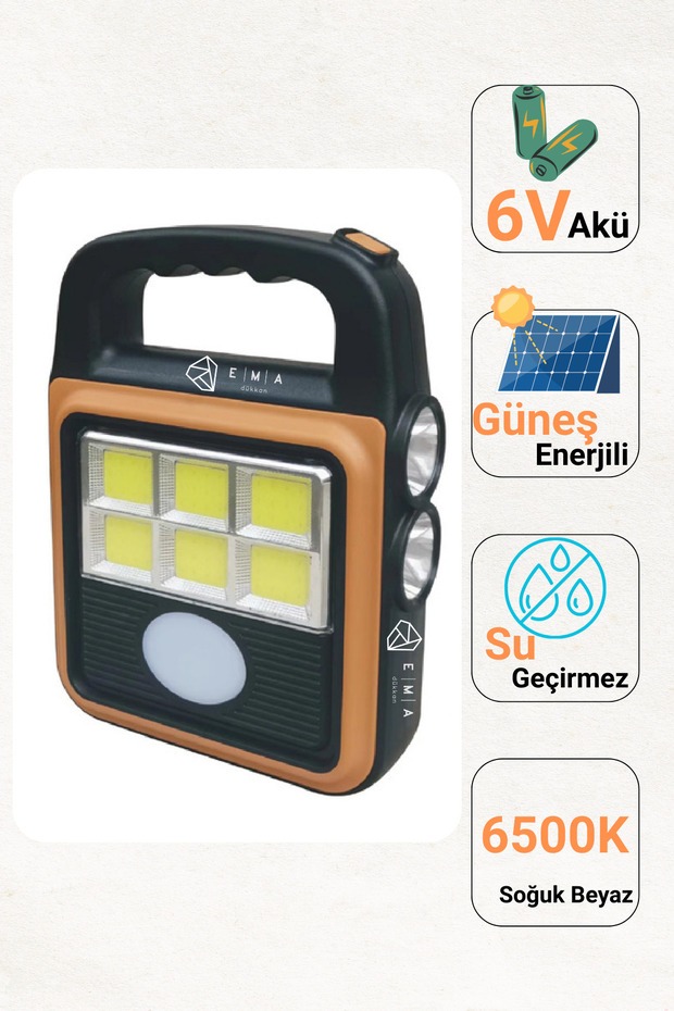 20W Solar Fener 6500K 320 Lümen USB Şarjlı Güneş Enerjili Taşınabilir Işık