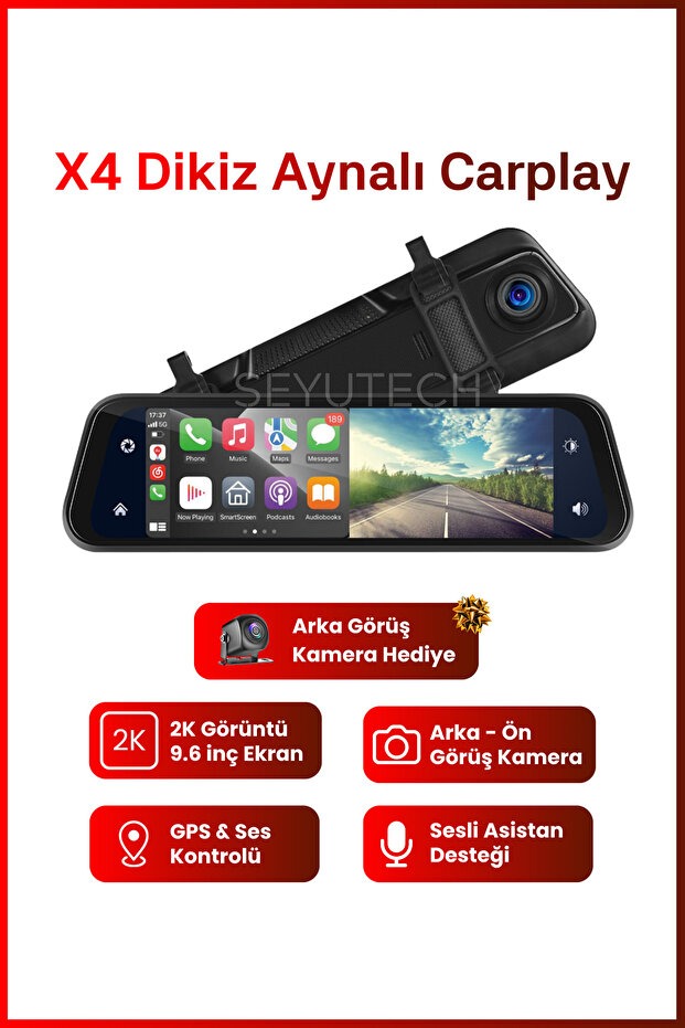 Dikiz Aynalı Carplay Apple Android Uyumlu 9.6 inç 2K Görüntü Arka/Ön Görüş Kameralı