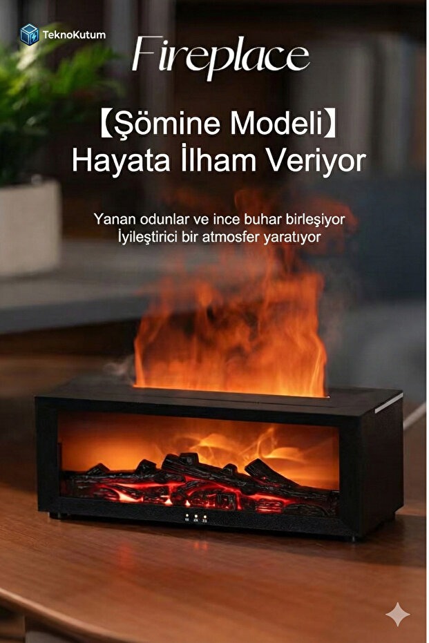 Şömine Tasarımlı Alevli Hava Nemlendirici - Aroma Difüzörü 250ML Buhar Makinesi